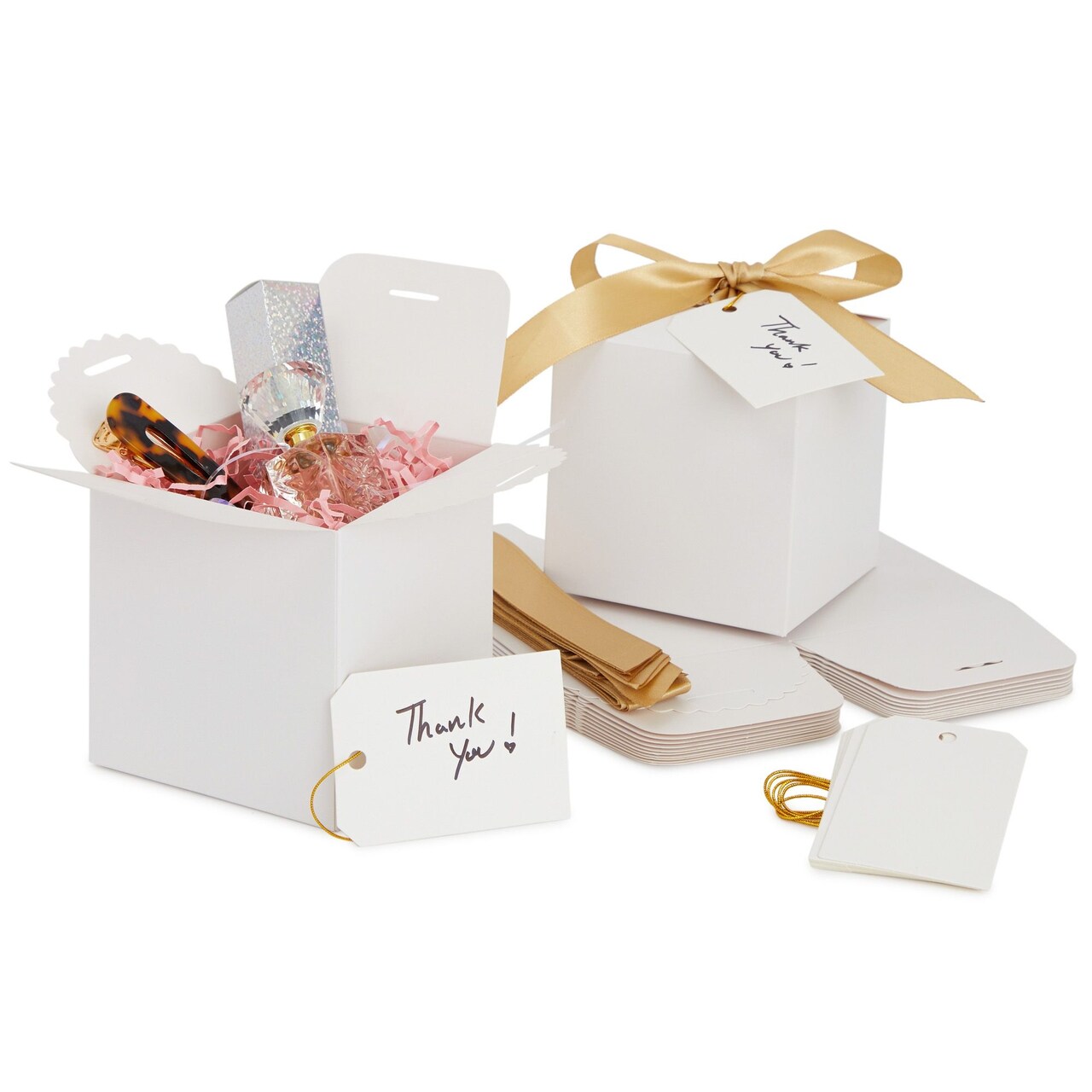 White Paper Gift Boxes with Ribbon for Bridesmaid Proposal, Wedding Favors (4x4x4 In, 12 Pack)